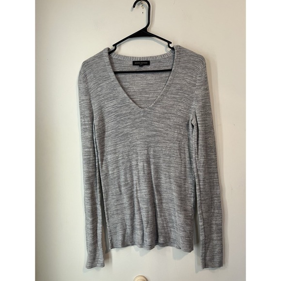 Banana Republic Merino Wool Blend Deep V Neck Sweater Gray Size Medium Tunic - Picture 1 of 4